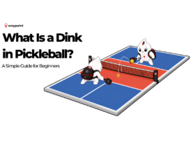 Pickleball player hitting a dink shot near the kitchen line