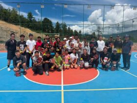 Young pickleball coaches and students taking part in the Metazone Sports programme in Bhutan