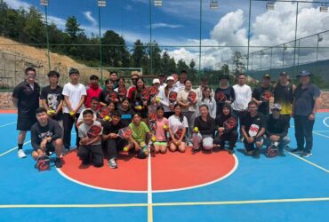 Young pickleball coaches and students taking part in the Metazone Sports programme in Bhutan